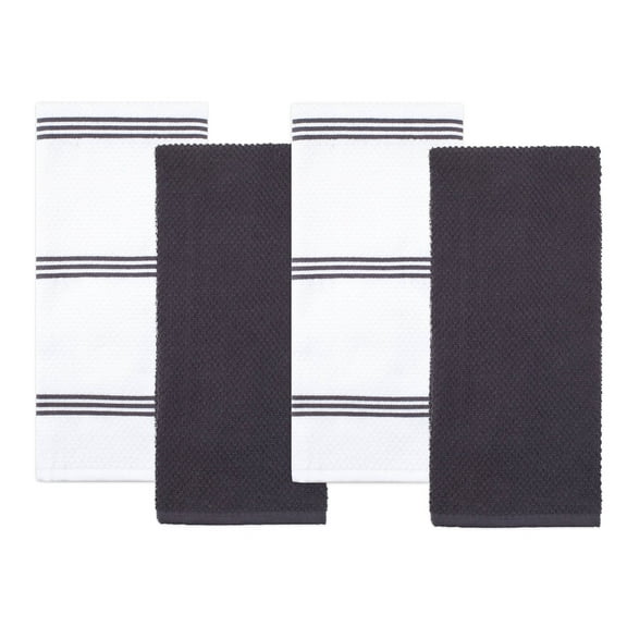 Sticky Toffee Kitchen Towels Dish Towels 100% Cotton, Set of 4, Gray and White Hand Towels, Tea Towels, Reusable Absorbent Cleaning Cloths, 28 in x 16 in