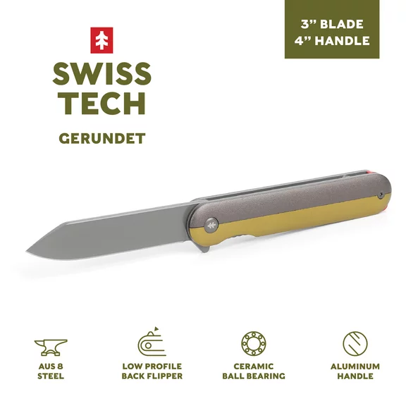 Swiss Tech 7" Assisted Flipper Pocket Knife, AUS-8 Steel 3" Blade, 4" Aluminum Handle, Multi-color