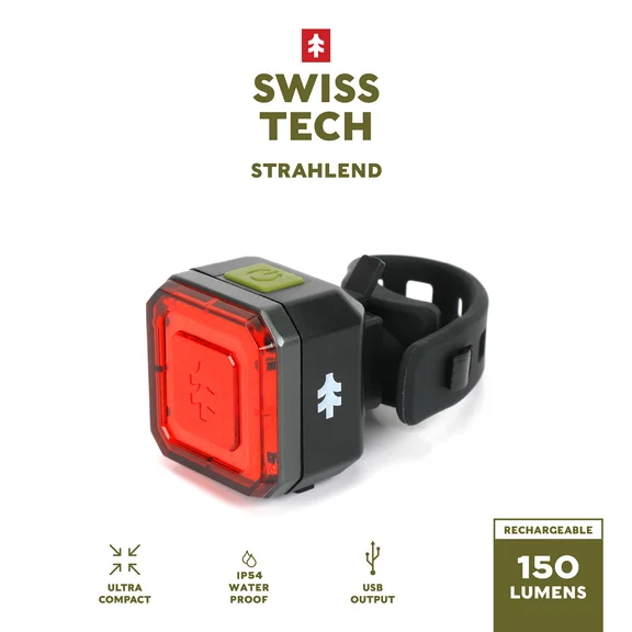 Swiss Tech Bike Rechargeable Tail Light, 150 Lumens, IP54 Weatherproof, ,  Multiple Modes, Bicycle