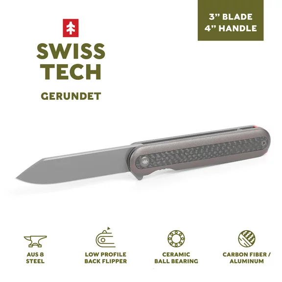Swiss Tech Gerundet 7" Assisted Flipper Carbon Fiber Pocket Knife, 3" AUS-8 Steel Blade, 4" Multi-Color