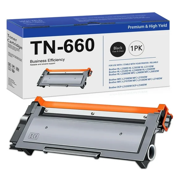 TN660 1 Pack Black Toner Cartridge High Yield Replacement for Brother HL-L2300D HL-L2305W MFC-L2680W MFC-L2685DW Printer.