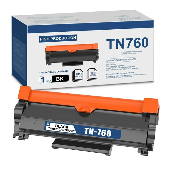 TN760 TN730 Toner Cartridge 1 Pack Replacement for Brother TN-760 TN-730 730 for DCP-L2550DW MFC-L2710DW