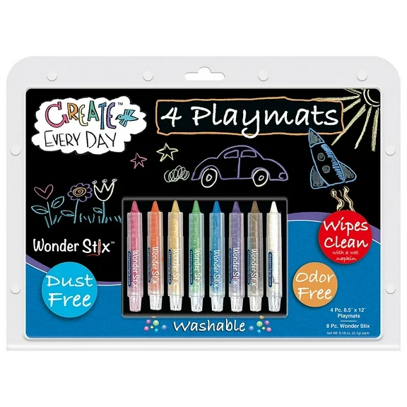 The Pencil Grip Black Board Playmat Kit with 8 Wonder Stix, 8-1/2" x 12", 4 Boards