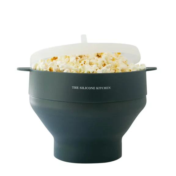 The Silicone Kitchen Silicone Microwave Popcorn Maker | Collapsible Bowl | Non-Toxic | BPA Free | Dishwasher Safe - Dark Blue
