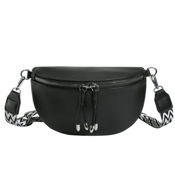 Tinyat Women's Black Crossbody Fanny Pack with Pouch Waterproof Waist Bag PU Zipper Daily Casual Bag