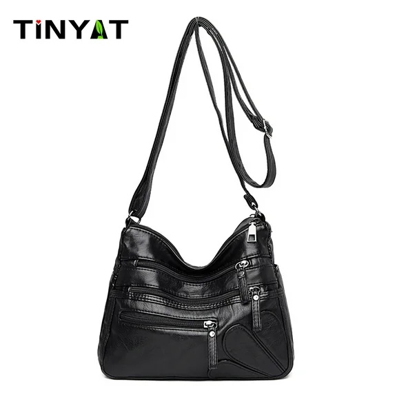 Tinyat Women's Crossbody Purses Shoulder Bags Soft PU 6-Pockets Classic Casual for Female Handbag