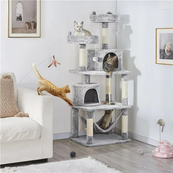 Topeakmart 62.2''H Multi Level Cat Tree Tower with Condos Foam-Padded Perches, Light Gray
