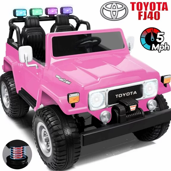 Toyota FJ40 24V Kids Ride on Car,Wisairt 2 Seater Battery Powered Electric Vehicle w/ Remote Control,Bluetooth,LED Lights(Pink)