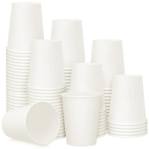Treamon White Disposable Paper Cups, To Go Hot Cups, 8 oz, 100 Count