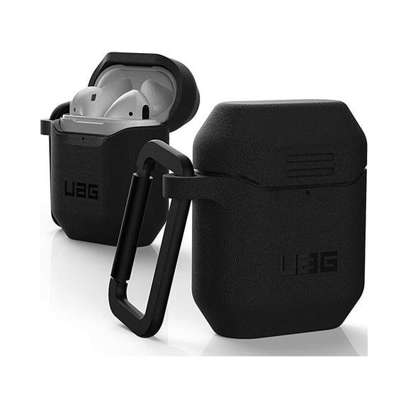 UAG Compatible with Airpods (1st & 2nd Gen) Case Full-Body Protective Soft-Touch Silicone Case with Detachable Carabiner, Standard Issue Silicone_001, Black