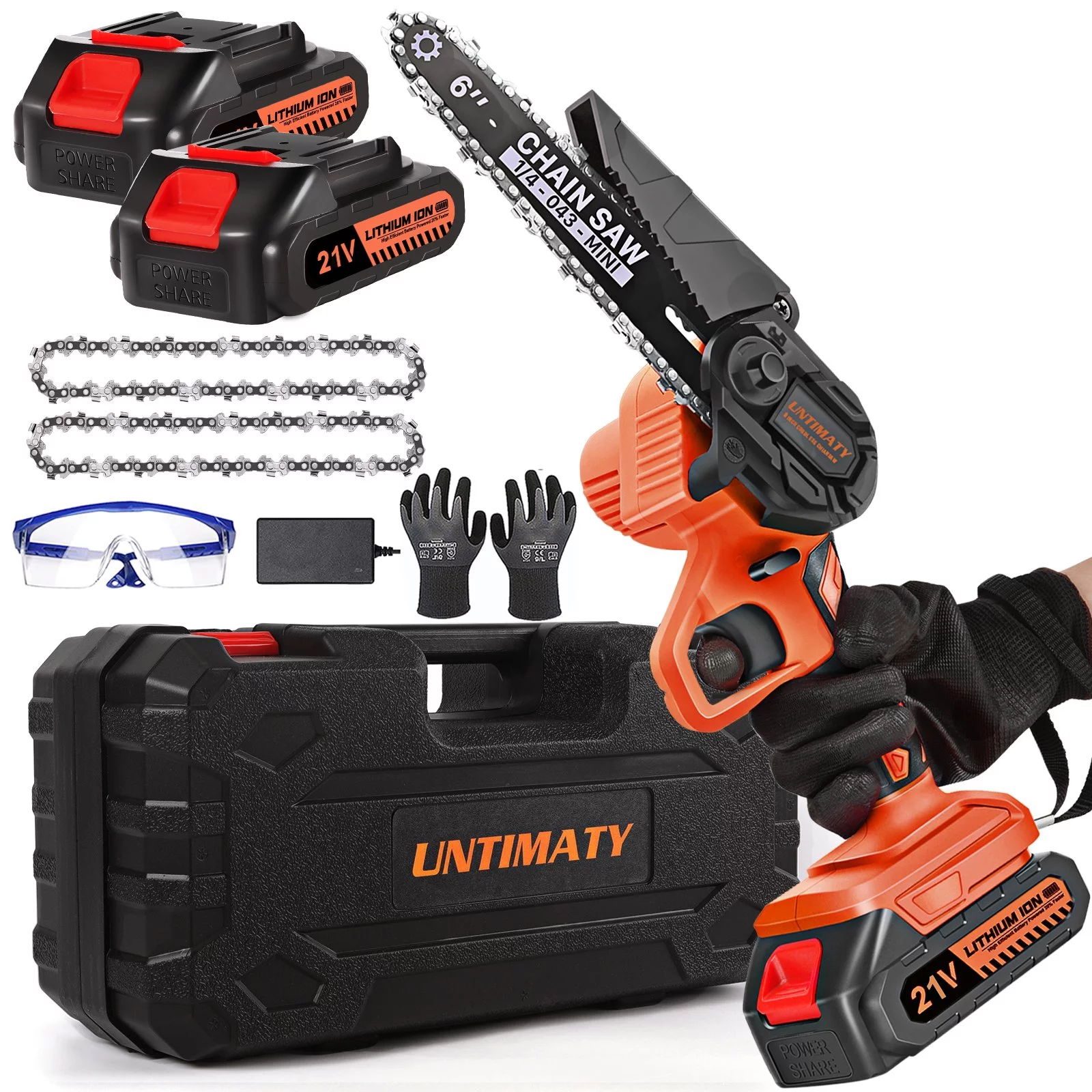 UNTIMATY 6" Mini Chainsaw with 2 Batteries 2 Chains, 6-Inch Cordless Handheld Chain Saw for Wood Cutting Tree Trimming