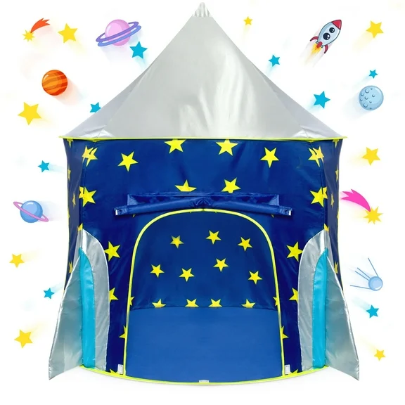 USA Toyz Rocket Ship Indoor and Outdoor Polyester Child Play Tent, Blue and Gray