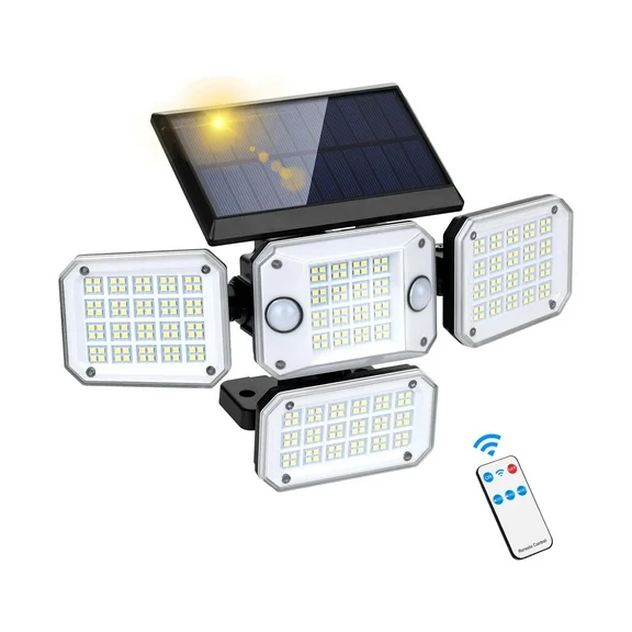 Uarter Solar Flood Lights LED Light Remote Control 4 Heads Motion Sensor Lights for Garage Outdoor