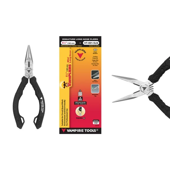 VAMPLIERS VT-001-5LN by Vampire Tools, 5.5" Mini Long Nose Pliers, Stripped Screw Removal Tool for Electronics, ESD Safe Handle