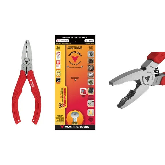 VAMPLIERS, VT-001, 6.25"by Vampire Tools Inc. Screw Extractor Pliers with Warranty, Stripped Screw Removal Tool