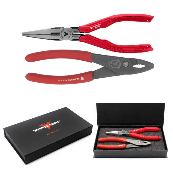 VAMPLIERS VT-001-S2KGS Long Nose + Slip Joint Pliers, Screw Removal Tools Gift, Stripped Screw Removal Tool