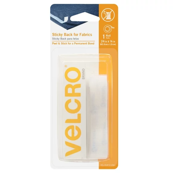 VELCRO Brand For Fabrics | Sew On Fabric Tape for Alterations and Hemming | No Ironing or Gluing | Ideal Substitute for Snaps and Buttons | 24in x 3/4in Roll White VEL-91872-USA