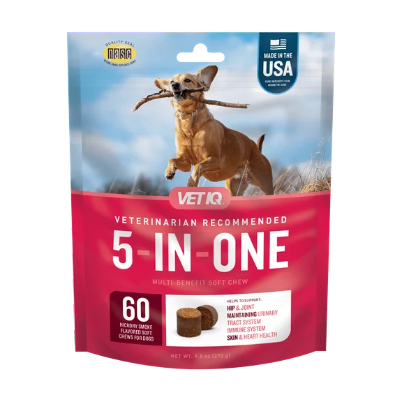 VETIQ 5-in-One Multi-Benefit Supplement for Dogs, Hickory Smoke Flavored Soft Chew, 9.5 oz, 60 Count