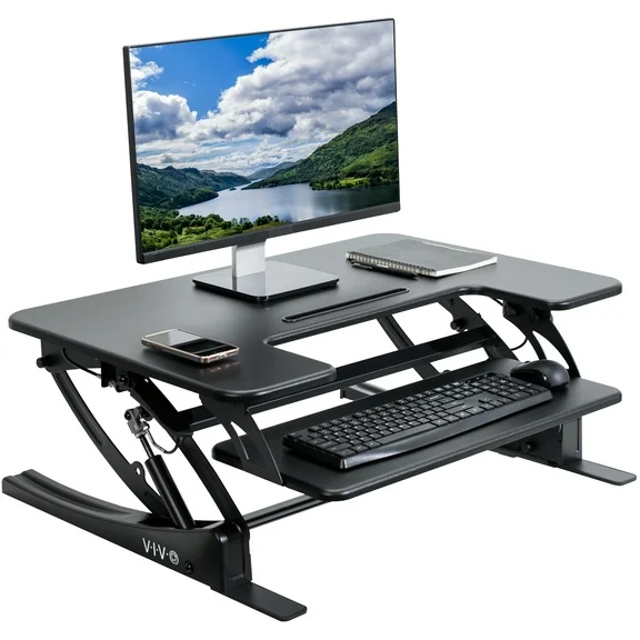 VIVO Black Height Adjustable 32" Standing Desk Monitor Riser Tabletop Sit Stand