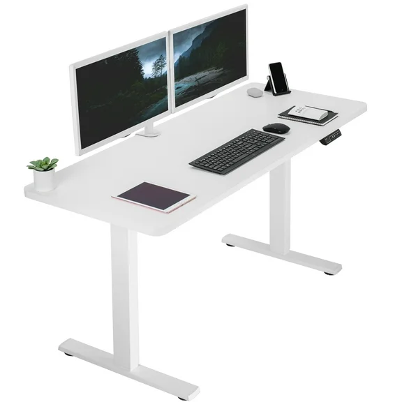 VIVO Electric 60” x 24” Stand Up Desk | White Table Top, White Frame