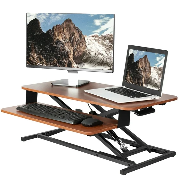 VIVO Height Adjustable 32" Standing Desk Monitor Riser, Sit Stand Tabletop