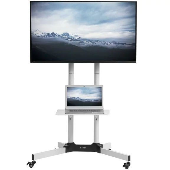 VIVO White Mobile TV Cart for 32" to 83" LCD LED Plasma Flat Panel Stand