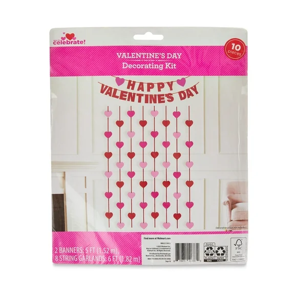 Valentine's Day Red and Pink Happy Valentine's Day Decoration Kit, 10 Pieces, by Way To Celebrate