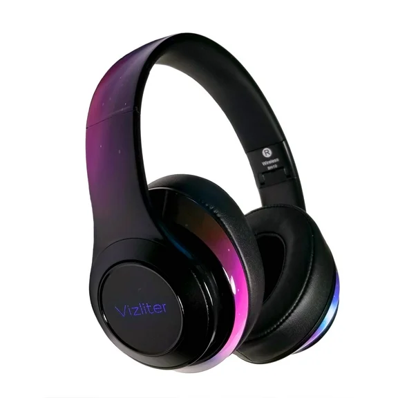 Vizliter Bluetooth Headphones, TWS Deep Bass Wireless Over-Ear Headset 5.3 with Built-in Mic LED Lights, Noise Cancelling Audio Earphones Stardust