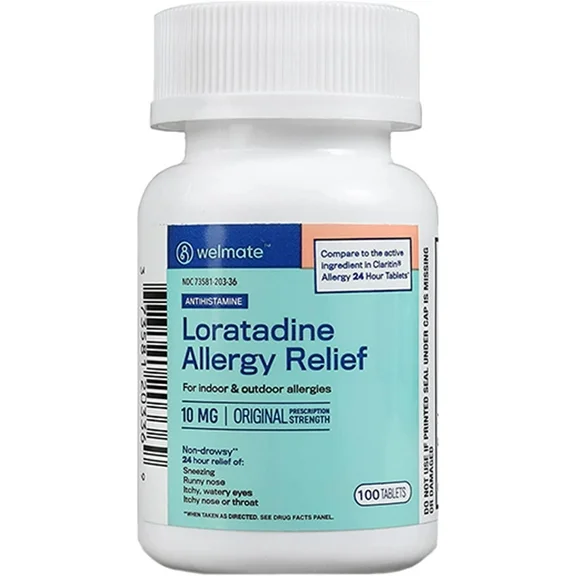 WELMATE Antihistamine Allergy and Sinus Medicine - Loratadine 10mg - 24 Hour Relief - 100 Count Tablets