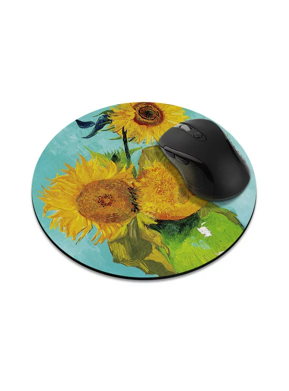 WIRESTER 7.88 inches Round Standard Mouse Pad, Non-Slip Mouse Pad for Home, Office, and Gaming Desk - Sunflowers Blue By Van Gogh