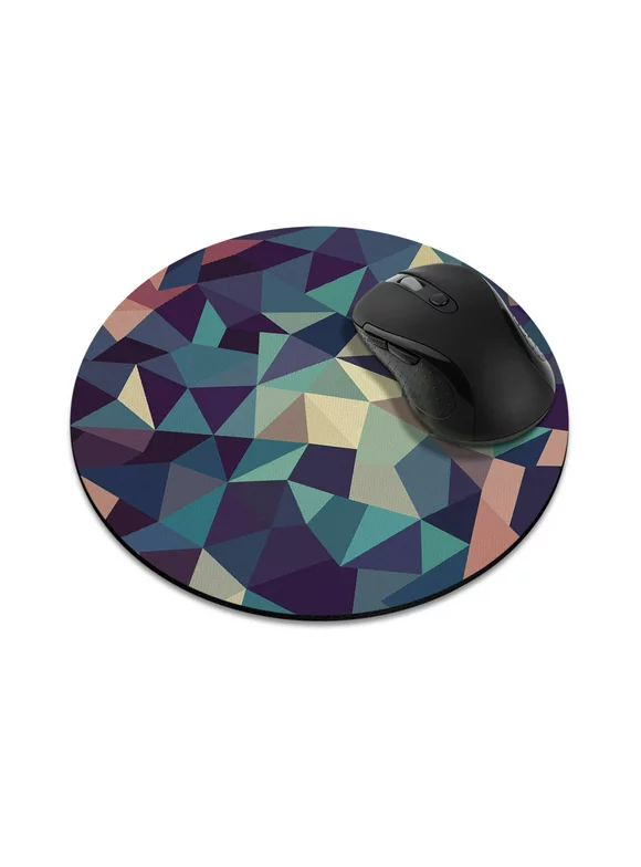 WIRESTER 7.88 inches Round Standard Mouse Pad, Non-Slip Mouse Pad for Home, Office, and Gaming Desk - Teal Purple Geometric Pattern