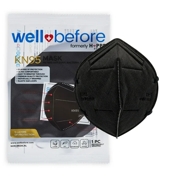 WellBefore Black Adjustable KN95 Face Masks | Small, 10-Pack | Breathable & Comfortable KN95 Mask