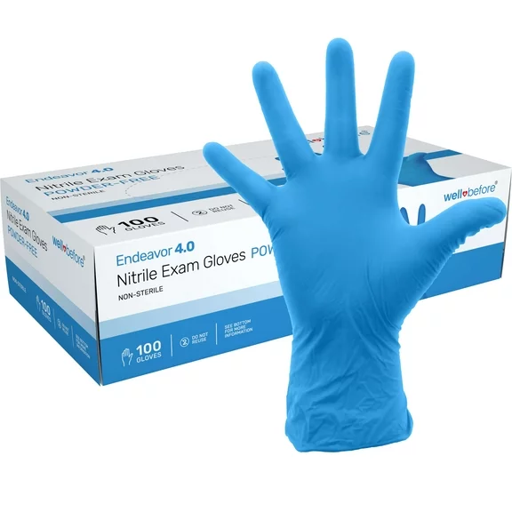 WellBefore Blue Nitrile Disposable Gloves - Medium 100 Ct. - Powder & Latex-Free