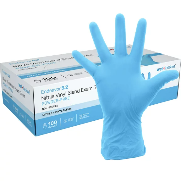 WellBefore Blue Vinyl Nitrile Disposable Gloves - Medium 100 Ct. Powder-Free and Latex-Free Gloves