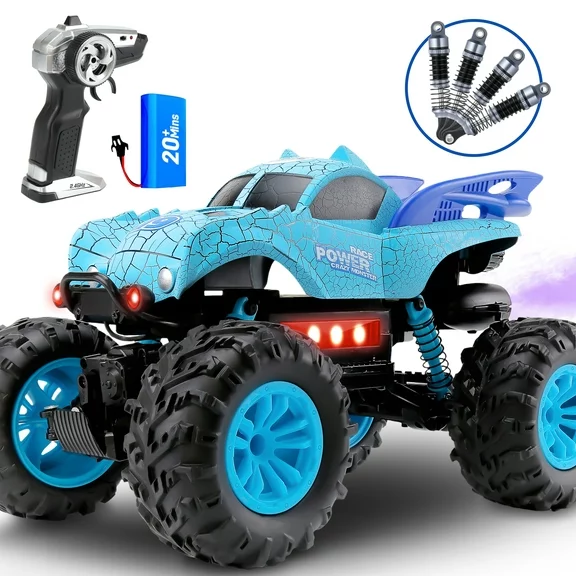 Wisairt Remote Control Monster Truck,1:12 Large RC Drift Car with Spray and Sound,Truck Toys for Kids Aults 3+ Birthday Gifts(Blue)