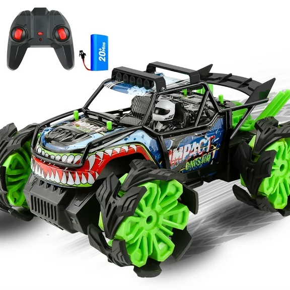 Wisairt Remote Control Monster Truck,1:16 RC Drift Car 4WD Stunt Car Toys for Kids Aults 3+ Birthday Gifts(Green)
