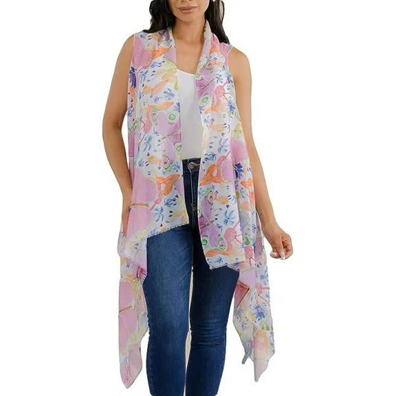 Women's Butterfly Print Sleeveless Cover-up Kimono Open Front Summer Dress and Fashion
