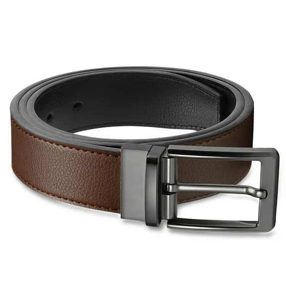 YOETEY Mens Belt, Reversible Leather Belt, Two in One Adjustable for Formal Casual 1 3/8"(35mm)