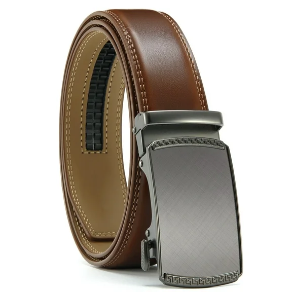 YOETEY Mens Leather Belt in Gift Box, Ratchet Belt for Dress Casual Adjustable to Fit 1 3/8"(35mm)