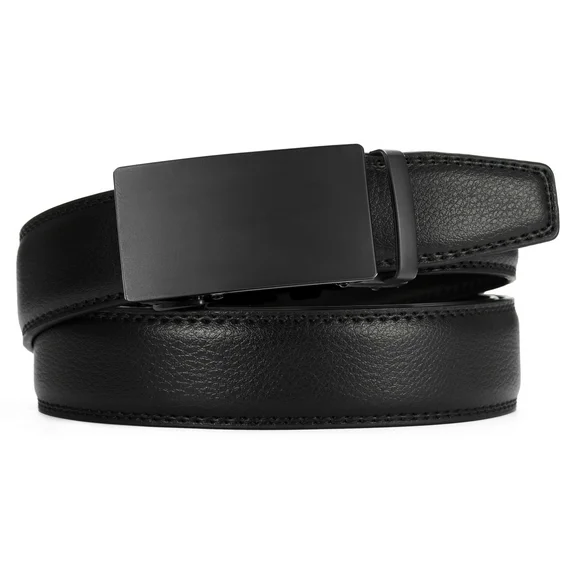 YOETEY Mens Leather Ratchet Belt Dress or Casual, Micro Adjustable Belt Fit Everywhere 1 3/8"(35mm)