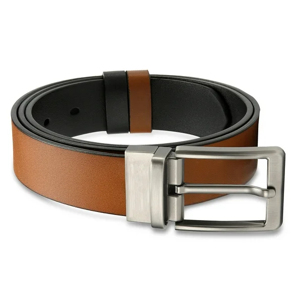 YOETEY Mens Reversible Belt, Leather Belt for Dress Casual, Rotated Buckle Gift Box, 1 3/8"(35mm)