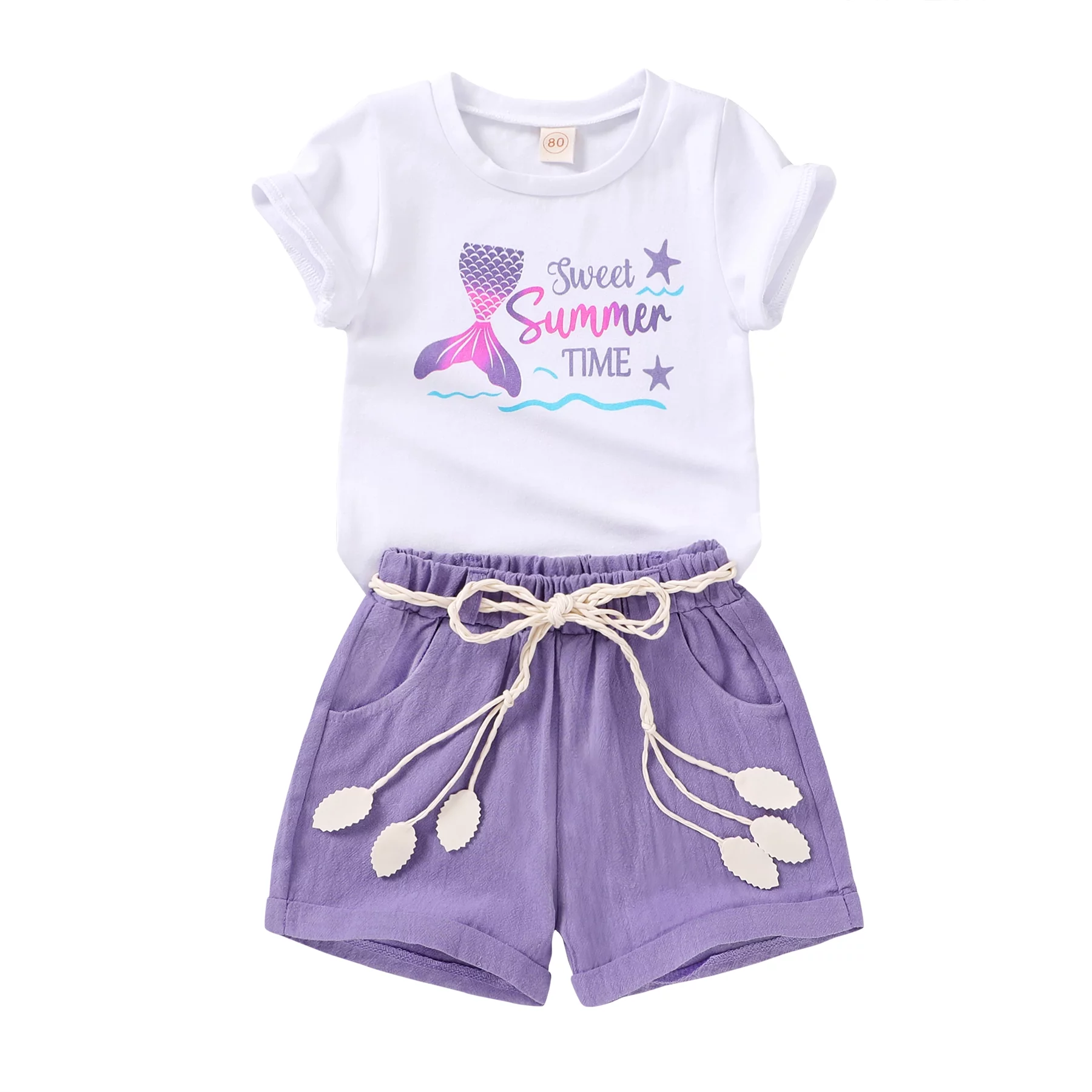 Younger Tree Toddler Baby Girl Summer Clothes Set Short Sleeve T-Shirt Shorts 2pcs Outfits for 2 Years