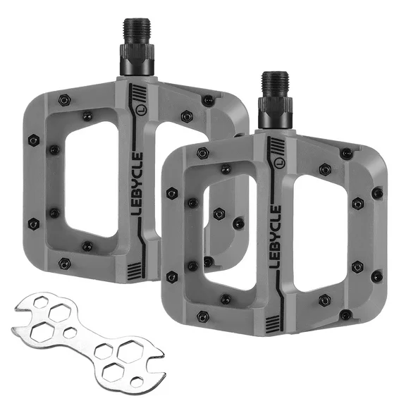 Zacro Bike Pedals, Nylon Non-Slip Mountain Bike Pedals Platform Bicycle Flat Pedals 9/16" with Wrench, Gray