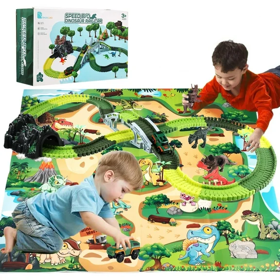 Zacro Dinosaur Toys Race Car Track Playset with Play Mat for Kids Toddler Boys Girls Gift Ages 3 4 5 6 7 8 Year Olds