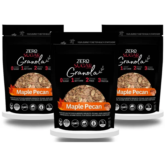 Zero Sugar Brands Granola - MAPLE PECAN – Cereal Granola Keto, Vegan, Low Carb, Gluten Free, Sugar Free, healthy snacks for Adults, Kids, Diabetics, Paleo, Dairy-Free & Plant-Based Diet (3-Pack)