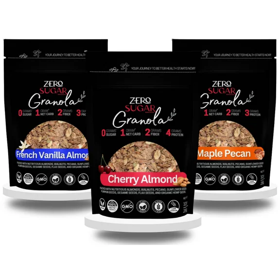 Zero Sugar Brands Granola - VARIETY PACK - Sugar Free, Gluten Free, Plant Based Keto (3-Pack)