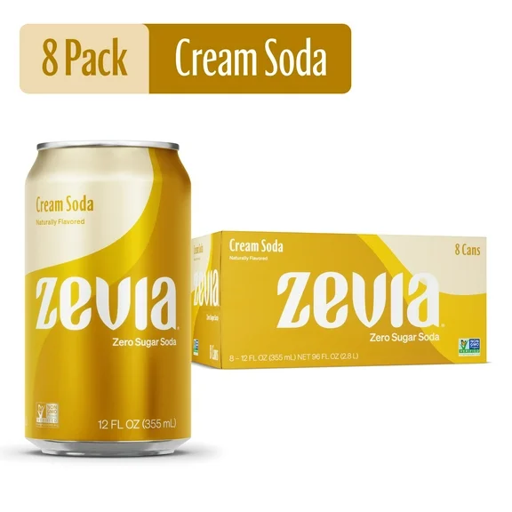 Zevia Zero Sugar, 0 Calorie Cream Soda Pop, 12 fl oz, 8 Pack Cans