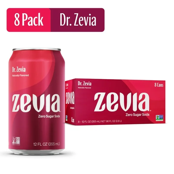 Zevia Zero Sugar, 0 Calorie Dr. Zevia Soda Pop, 12 fl oz, 8 Pack Cans