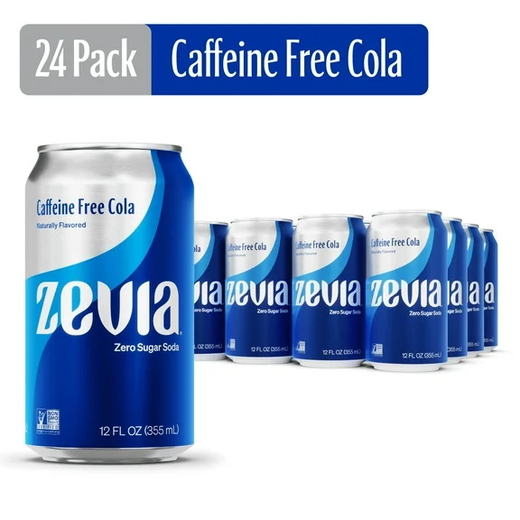 Zevia Zero Sugar, Caffeine Free Cola Soda, 12 Fl Oz (Pack of 24)