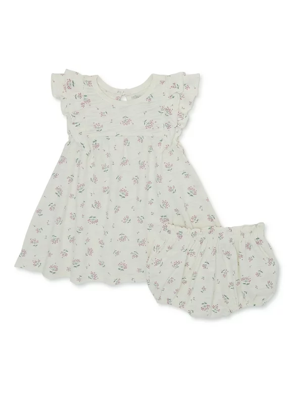 easy-peasy Baby Girls Print Dress and Diaper Cover, Sizes 0-24 Months
